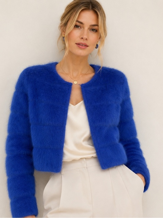 Mosiqina Jackets & Blazers - Mosiqina 100% Mink Cashmere Blue Cropped Jacket Silk Lined Women’s Small
